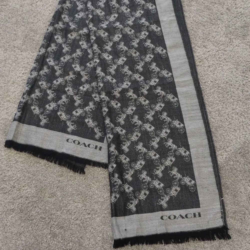 Coach Black and Gray Patterned Scarf